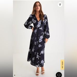 Lulu’s Midi Navy Floral long sleeve dress